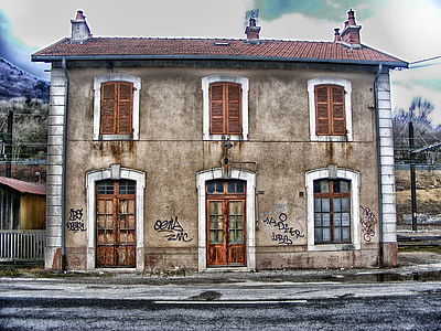 Collonges, Ain, Frankrijk, gebouw, structuur, graffiti, HDR