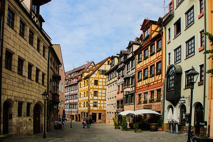Nuremberg, kota tua, abad pertengahan, truss, weißgerbergasse, gang, secara historis