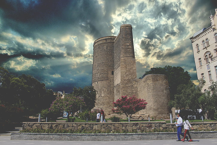 arquitectura, Bakú, edifici, ciutat, històric, punt de referència, virginal Torre