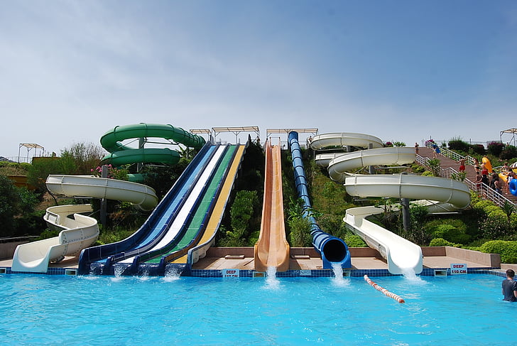 aqua park, marmaris, slides, pool, water, splash, fun