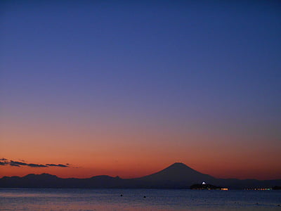 Mt fuji, somrak, morje, Enoshima, večer, krajine, Japonska