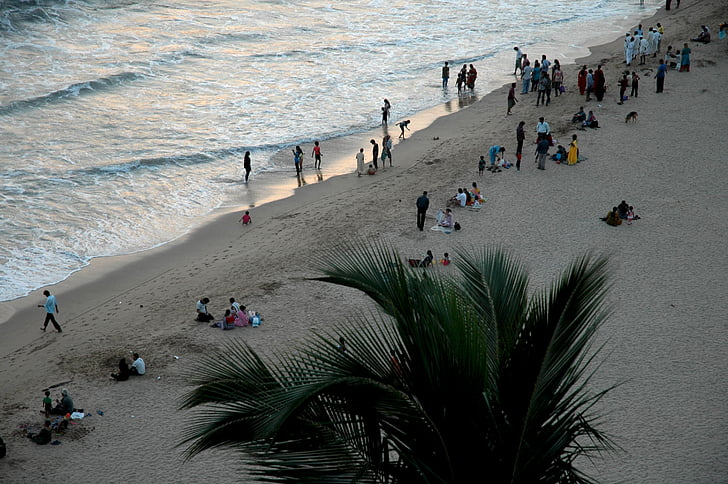 India, Goa, spiaggia, indiani, mare, persone, sabbia