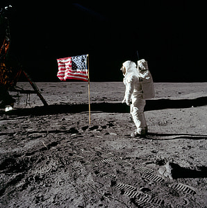 maanlanding, Edwin Aldrin, Amerika, 1969, vlag, ruimtepak, wandelen op de maan