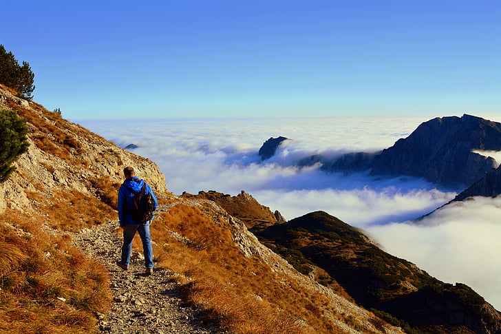 walk, clouds, excursion, mountain, carega, hiking, one man only