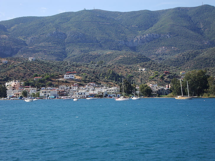 greek island, sea, water, blue, boats