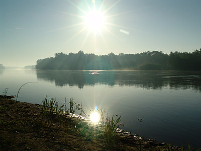 Rio Drava, amanhecer, pesca, Verão, Rio
