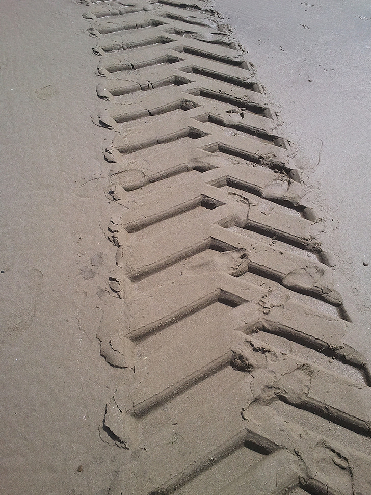 beach, tire tracks, traces, sea, tracks in the sand, holland, north sea