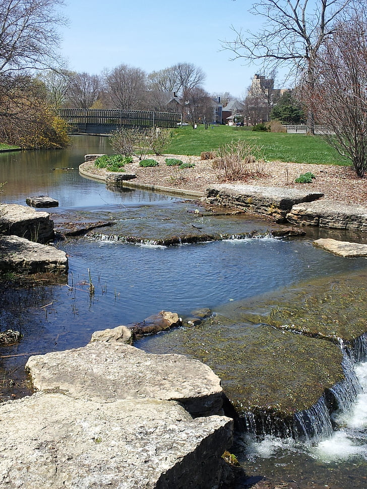 Franklin park, ruisseau, étang, chute d’eau, nature, flux de données, mouvement