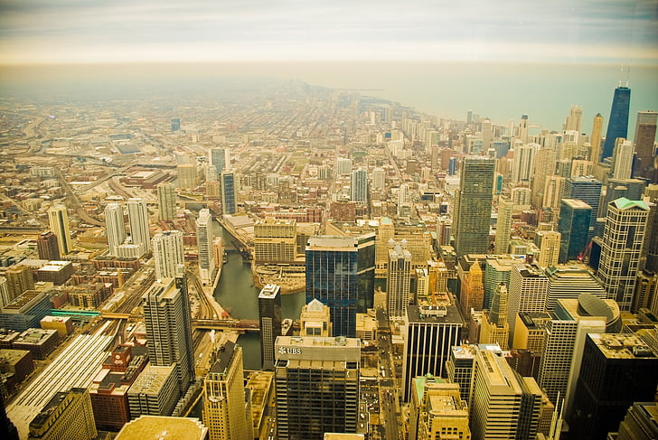 binalar, Chicago, Şehir, gökyüzü, Kule