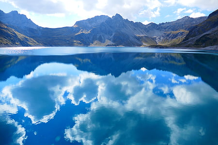 lüner jezero, oblaki, zrcaljenje, vode, nebo, modra, jezero