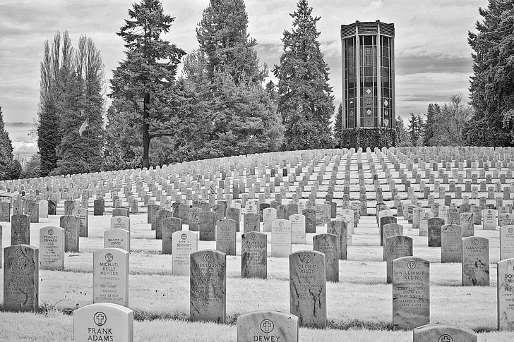 Seattle, pokopališče, vojaški, washelli, grobov, zvončki, stolp