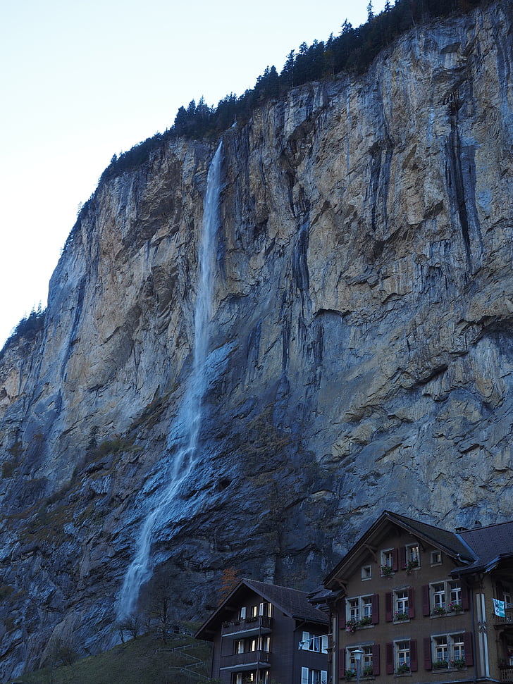 staubbachfall, vandfald, -falder, Lauterbrunnen, stejle, stejl væg, Rock væggen