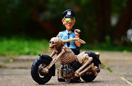 Biker, skelet, politieagente, controle, griezelig, Weird, decoratie