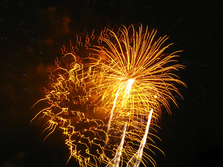 fireworks, light, orange, yellow, night, celebration, party