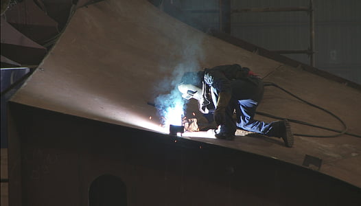 worker, welder, welding, construction, repair, flies