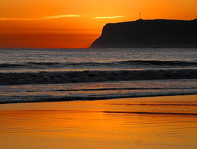 afterglow, sea, ocean, wave, reflection, beach, sunset