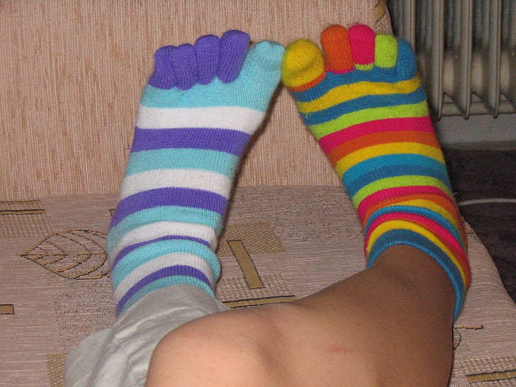 noge, stopala, čarapa, luda, čarape, pruge, boje