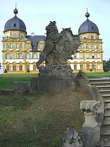 Schloss seehof, Memmelsdorf, Park, Lion skulptur, stentrappa