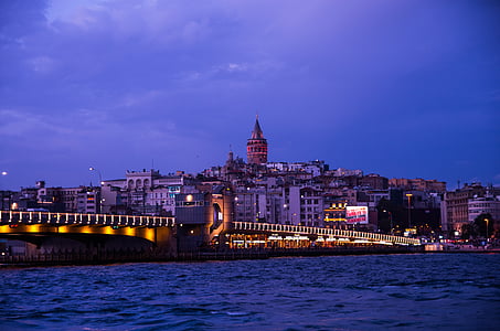 paysage, a augmenté, Galata, Istanbul, rivière, architecture, célèbre place
