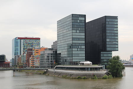 Düsseldorf, port, arkitektur, bygning, Media harbour, Rhinen, moderne