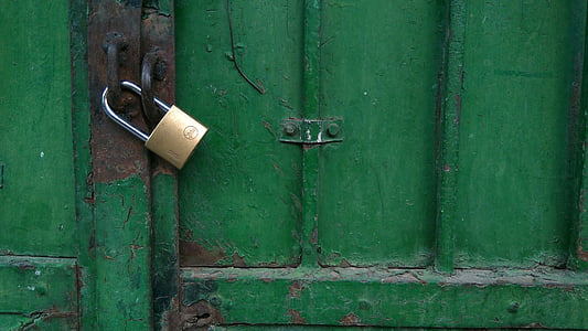 piekaramās slēdzenes, Puerta metalica, zaļa, metāls, drošības, oksīds, dzelzs