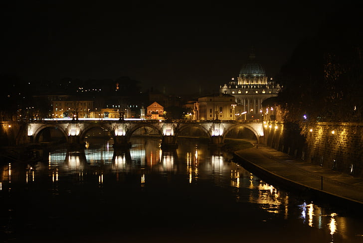 rome, the vatican, night, italy, cathedral of st peter, vatican hill, architecture