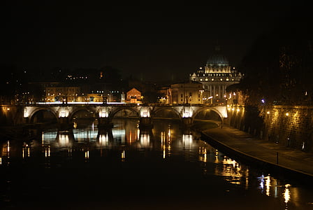 Рим, Ватикан, ночь, Италия, Собор Святого Петра, Ватиканский холм, Архитектура