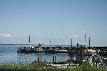 Helsingor, Dánsko, vody, Pier, člny, more, Bay
