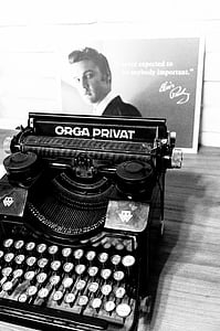 retro, skrivmaskin, orga privat, gamla, BW, en man endast, gammaldags