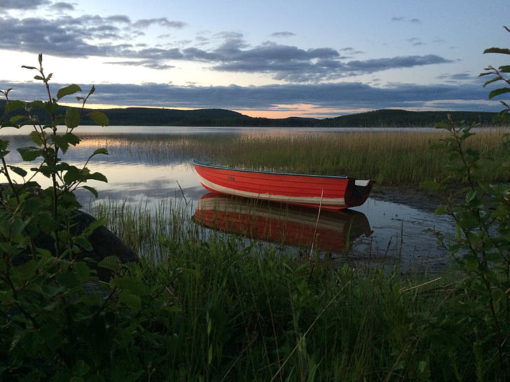 boat, lake, midnight, nature, fishing