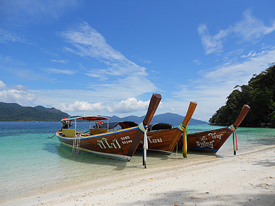 boats, thailand, sea, tropical, ocean, island, blue