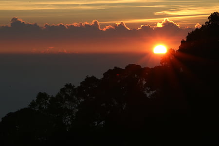 soluppgång, Mountain, Park, Thailand