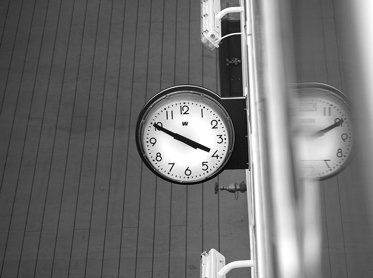 moment de la, navire, pont, analogiques, horloge, noir et blanc, temps