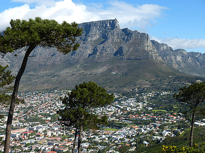 Kapské město, Jihoafrická republika, Stolová hora, vzdálený pohled, aplikace Outlook, pohoří, město