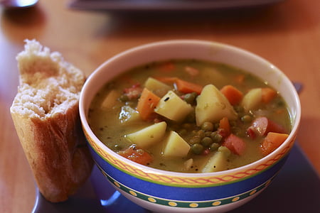 soup, bread, pea soup, eat and drink, food, delicious, edible
