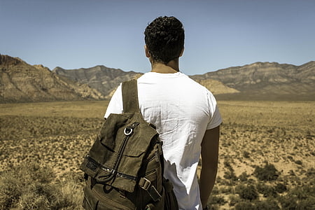 man, person, outdoors, backpack, exploring, nature, hiking
