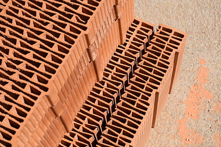 brick, brick block, house construction, building material, brick red, site, new building