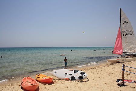 sea, beach, sand, boats, summer, sport, vacations
