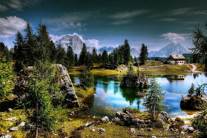 Lago federa, Dolomites, Göl, dağlar, manzara, doğa, Alp