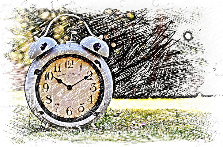 clock, drawing, colorful, time of, time, clock face, pointer