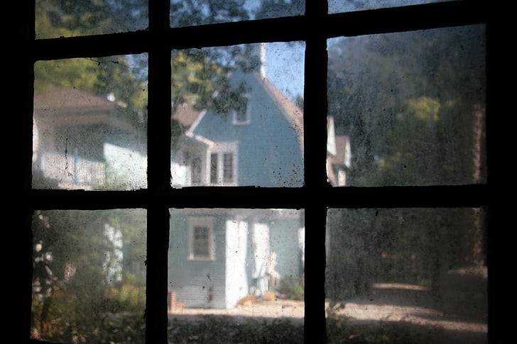 old house, window, building, vintage, detail, blue, worn