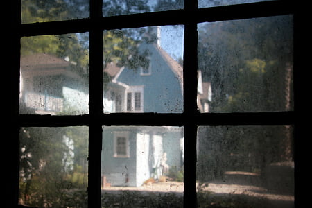 老房子, 窗口, 建设, 年份, 详细, 蓝色, 戴