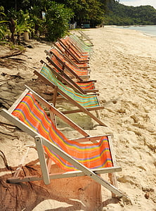plage, chaises, sable, vacances, été, Tourisme, vacances