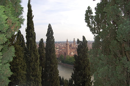 Verona, Italia, Luonto, Park, City, kirkko, Torre