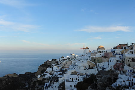 Santorini, Kreeka, Egeuse mere, Sea, taevas, varahommikul