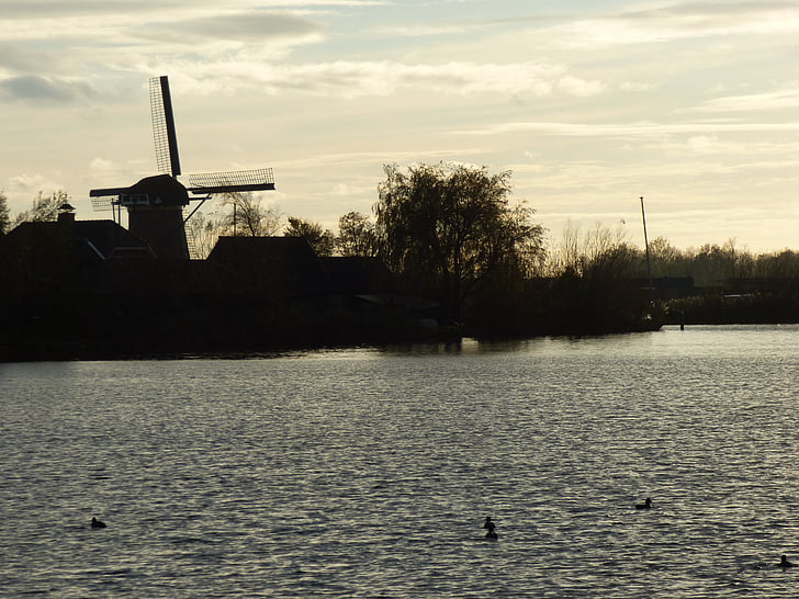 Wind mill, Holland, Rijpwetering, koppoel, lera pöl, vatten