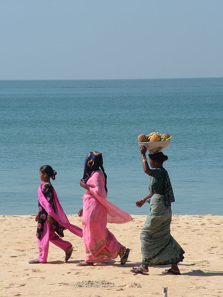 ženy, pláž, voda, Žena, Já?, Indie, Goa