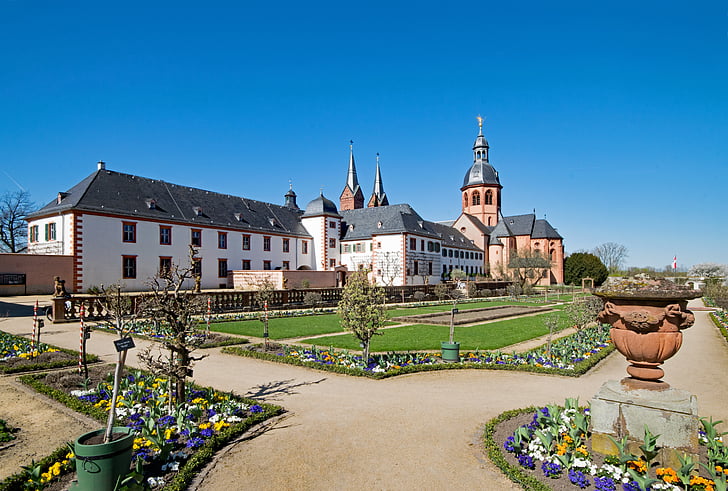 seligenstadt, hesse, germany, monastery, monastery garden, garden, basilica