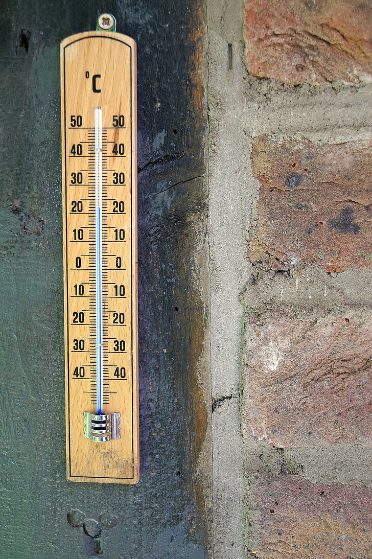 termometer, derajat Celcius, skala, suhu, aussentempteratur, kayu termometer, Instrumen pengukuran