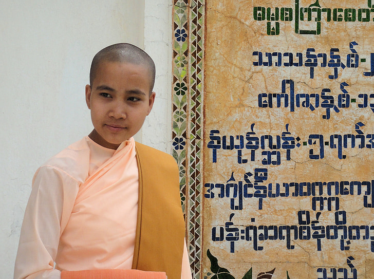 소녀, 수도원, 불교, 미얀마, 핑크, 수녀